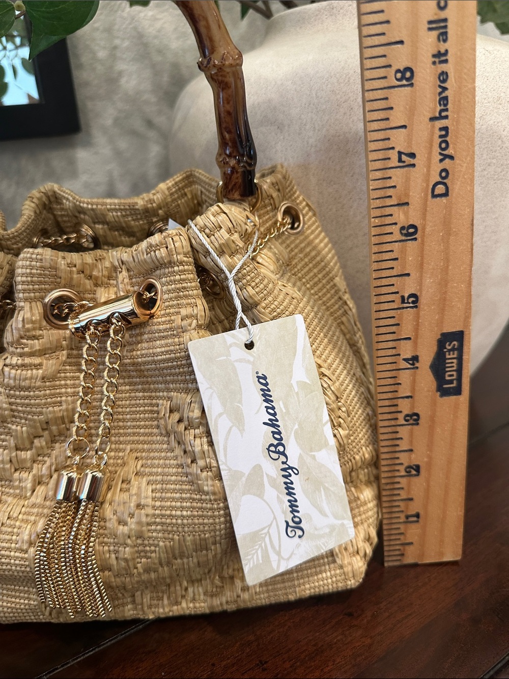 Tommy Bahama Natural Straw Hobo with Bamboo Handle and Gold Tassel - Picture 8 of 9